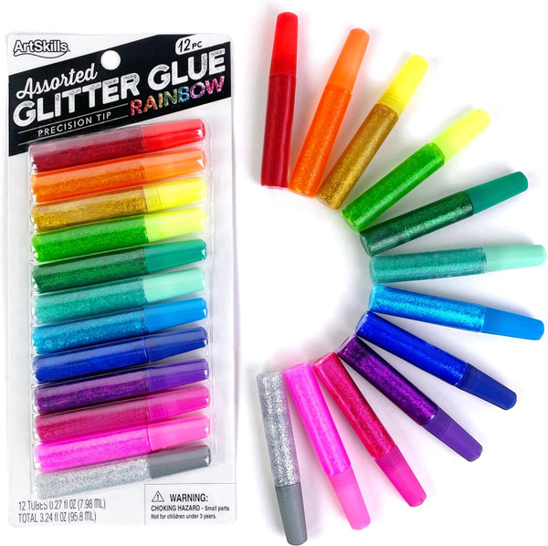 Artskills Rainbow Puffy Glitter Glue Pens - 12 Count