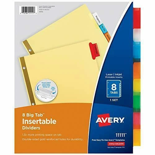 Avery Big Tab Insertable Dividers Assorted - 8 Ct