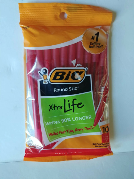 BiC Round Stic Xtra Life Ballpoint Pens Red - 10 Count