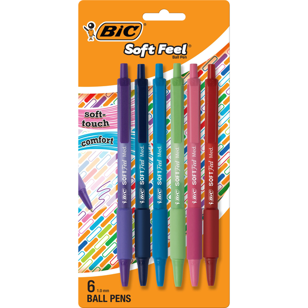 BiC Soft Feel Retractable Ballpoint Pens - Assorted Colors - 6 Count