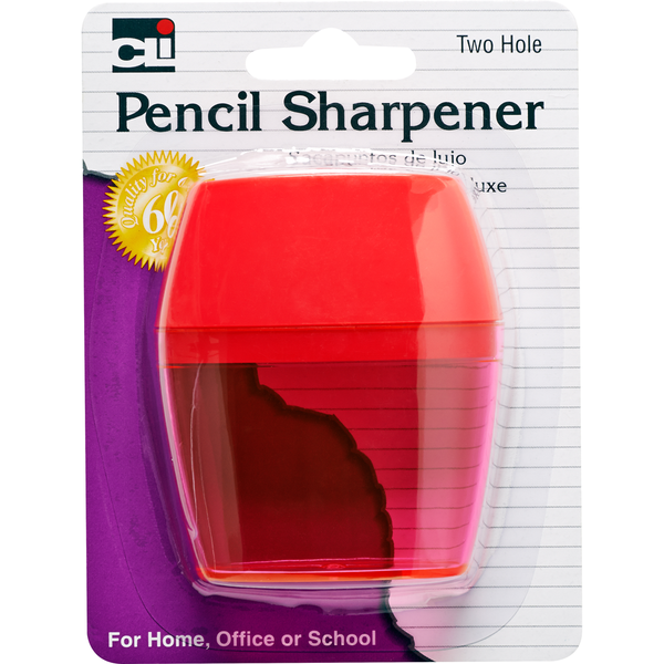 CLi Two-Hole Pencil Sharpener with Shaving Receptacle - Assorted - 1 Pack