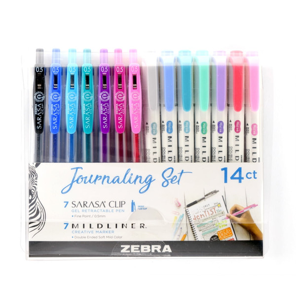 Zebra Sarasa Clip Vintage Gel Pens and Mildliner Highlighters Neutral Set - 14 pack