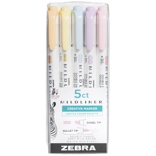 Zebra Mildliner Double Ended Marker Gentle - 5 Ct