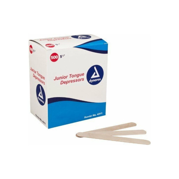 Dynarex Tongue Depressor Junior 512" Wood 159 Mm Wide Blade, 500 Ea