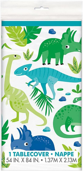 Unique Blue & Green Plastic Dinosaur Table Cover (54"x84") - 1 Count