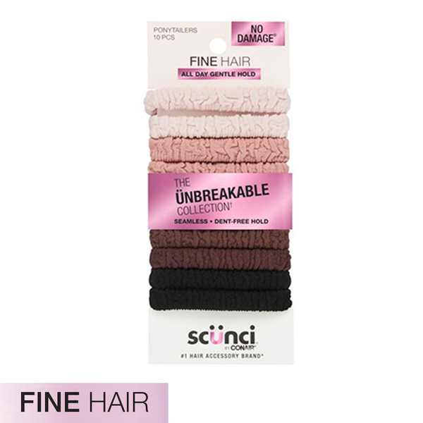 sc++nci Unbreakable Neutral Comfy Ponytailers for Fine Hair - 10 Ct