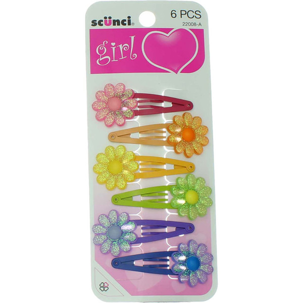 Sc++nci Girl Flower Clippies Assorted Colors - 6 Ct