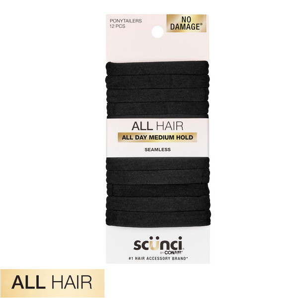 Sc++nci No Damage Soft Ponytailers Black - 12 Ct