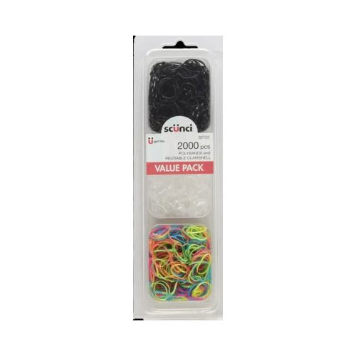 sc++nci No Damage Polyband Value Pack Assorted Colors - 2000 Ct