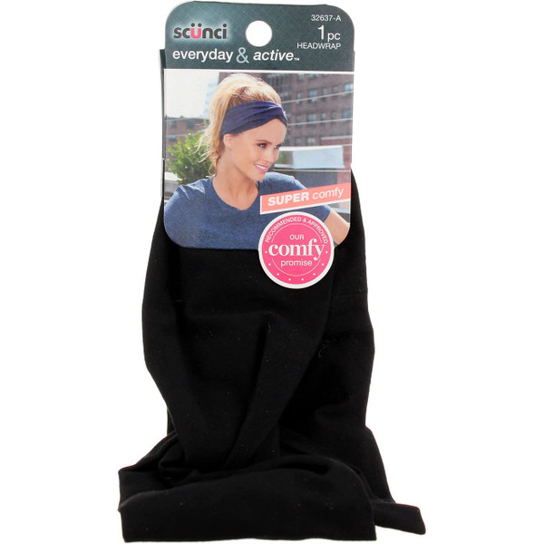 Scunci Everyday & Active, Black Turban Headwrap, Super Comfy - 1 Ct