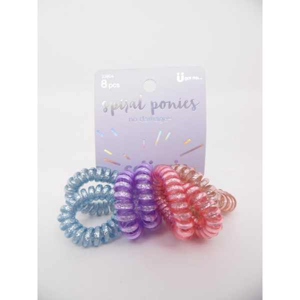 Scunci Glitter Spiral Ponies 4Cm - 8 Ct