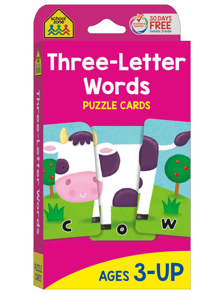 School Zone Three Letter Words Puzzle Cards - 56 Cards
