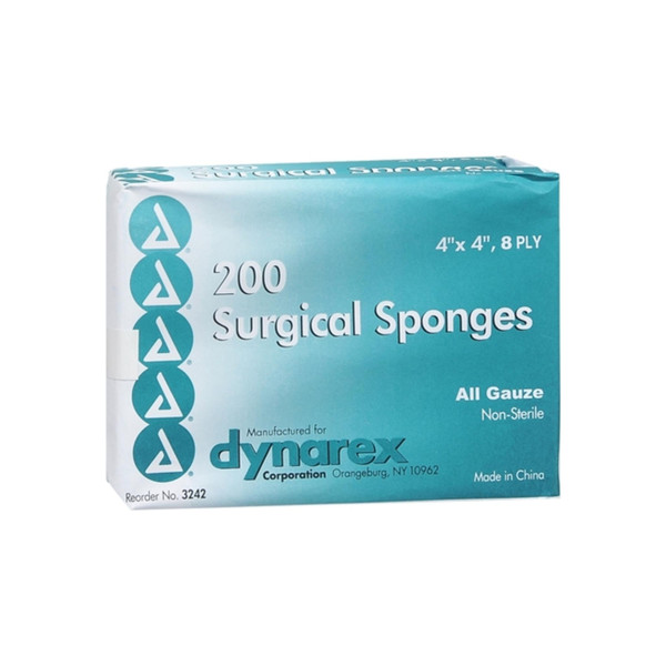 Dynarex 200 Surgical Sponges 4" X 4" 8 Ply 200 Each