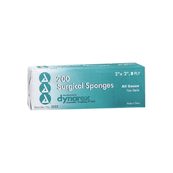 Dynarex 200 Surgical Sponges 2" X 2" 8 Ply 200 Each