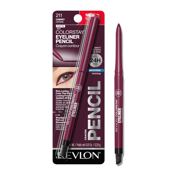 REVLON ColorStay Pencil Waterproof Eyeliner With Built-In Sharpener 211 Cherry - 1 Ct