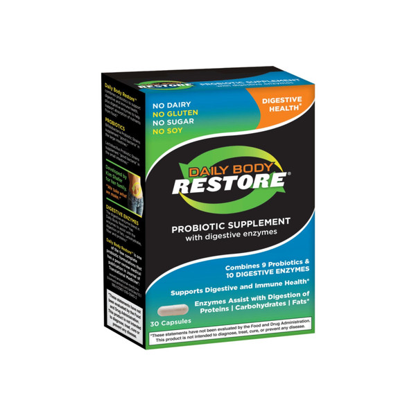 Daily Body Restore Probiotic Supplement Capsules With Digestive Enzymes 30 Ea