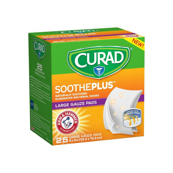 Curad Soothe Plus Large Gauze Pads With Arm And Hammer 25 Ea