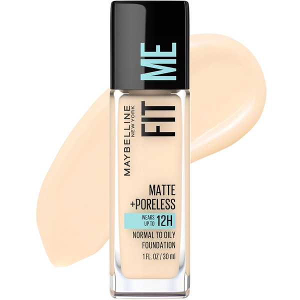Maybelline Fit Me Matte + Poreless Liquid Foundation Makeup, Porcelain - 1 fl oz