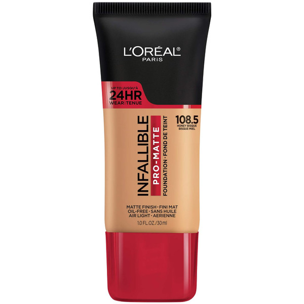 L'Oreal Paris Infallible Pro-Matte Blendable Foundation, Oil Free, 108.5 Honey Bisque - 1 fl oz