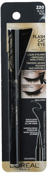 L'ORÉAL PARIS Infallible Flash Cat Eye Waterproof Brush Tip Liquid Eyeliner, 220 Black - 0.018 oz
