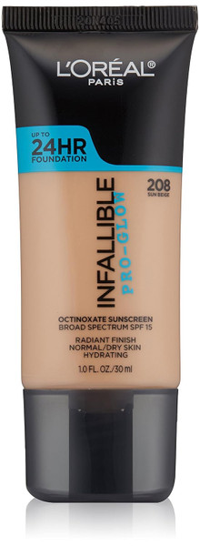 L'Oreal Paris Infallible Pro-Glow Foundation, Sun Beige - 1 fl oz