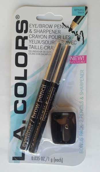 L.A. Colors 2-Piece Eyeliner/Brow Pencil with Sharpener, Black - 1 Ct