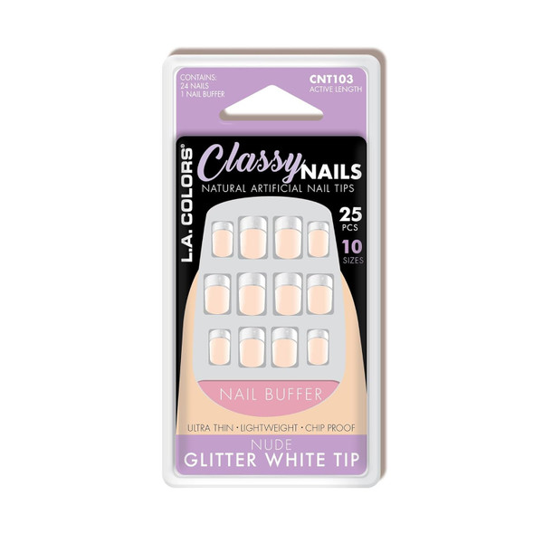 L.A. Colors Classy Nail Tips Nude Glitter White Tip - 25 pcs