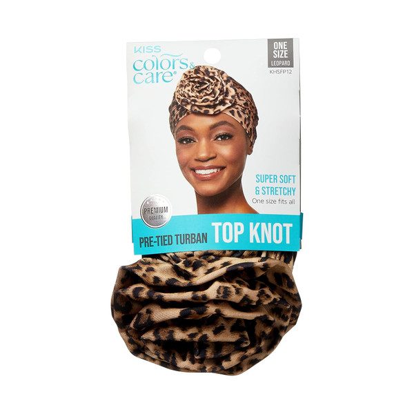 KISS Colors & Care Pre-Tied Top Knot Turban, One Size Leopard - 1 Ct