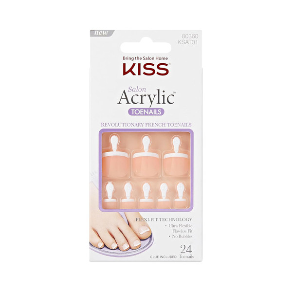 KISS Salon Acrylic French Toenail, Walk Away - 24 Ct