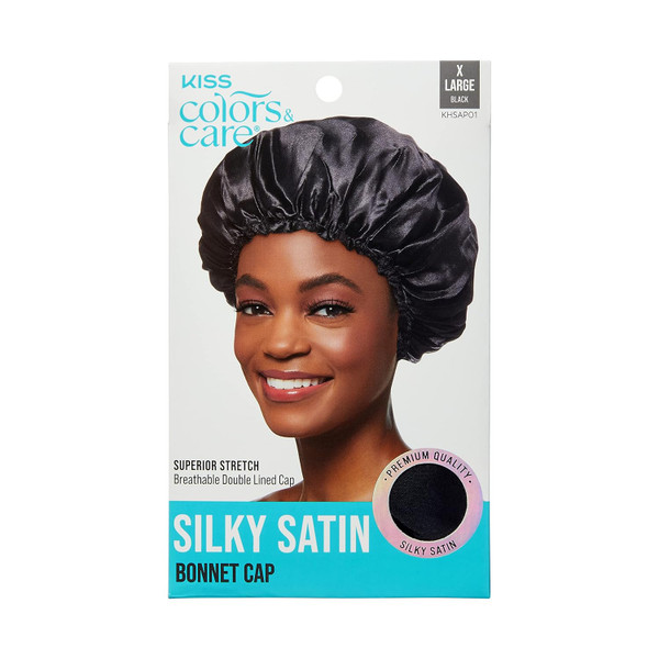 KISS Colors & Care Satin Bonnet Cap, XL Black - 1 Ct