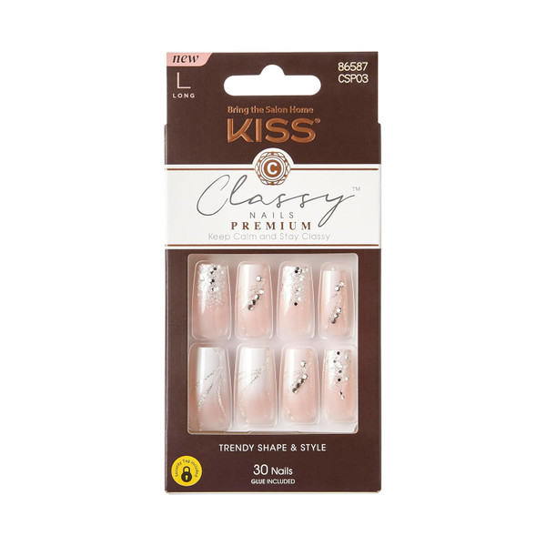 KISS Classy Premium Long Square Glue-On Fake Nails Stunning! - 1 Ct