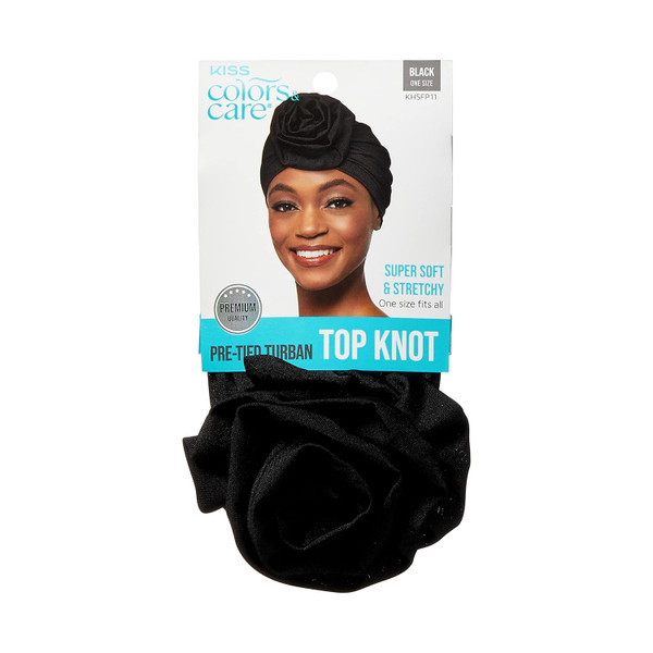 KISS Colors & Care Pre-Tied Top Knot Turban, One Size Black - 1 Ct
