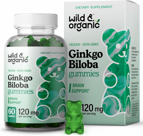 Wild & Organic Ginkgo Biloba Gummies - Brain Supplement & Mental Support Gummy 60 Ct