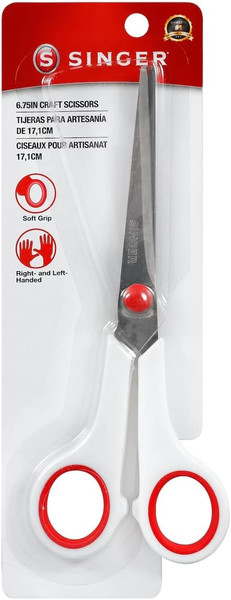 SINGER 6-3/4 inch Fabric Scissors with Red & White Comfort Grip - 1 Ct