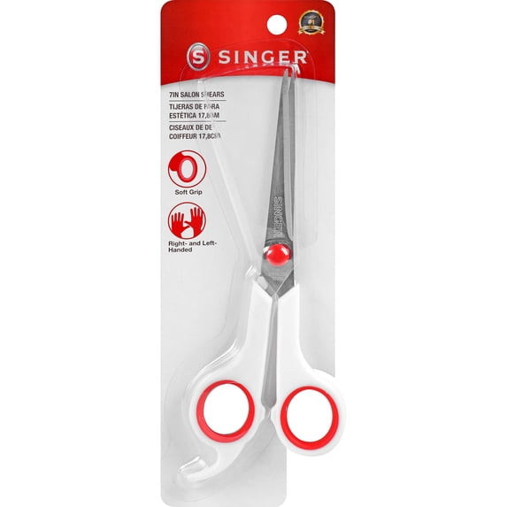 SINGER 7 inch Salon Shears with Finger Rest and Red & White Comfort Grip - 1 Ct