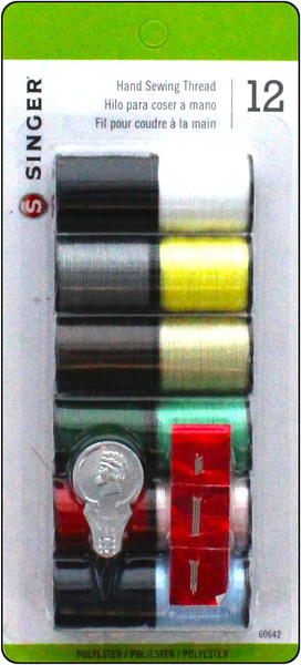 SINGER Mini Hand Sewing Polyester Thread Spools Assorted Colors, 25 yards each - Set of 12