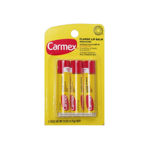 Carmex Classic Medicated Lip Balm, Spf 15, 3 Ea