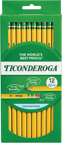 Ticonderoga Wood-Cased Pencils, Unsharpened, 2 HB Soft, Yellow - 12 Ct