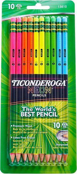 Ticonderoga #2 Pencils 10/Pkg-Assorted Neon - 10 Ct
