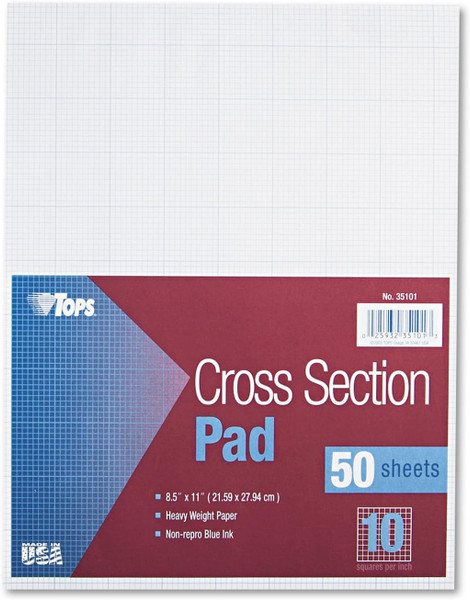 Tops Graph Pads 8-1/2 x 11, Glue Top, Graph Rule (10 x 10) - 50 Sheets