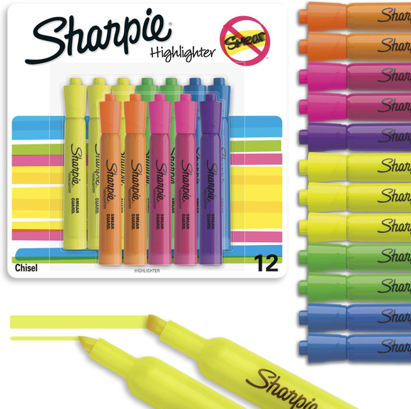 Sharpie Tank Style Chisel Tip Fluorescent Highlighter Assorted - 12 count