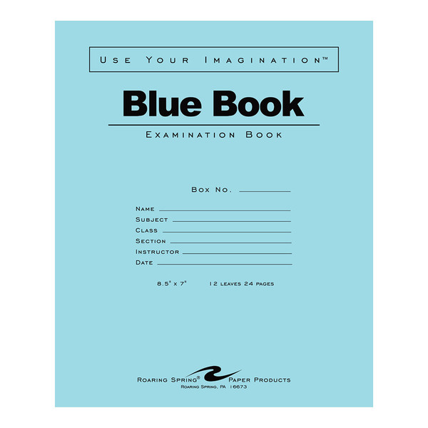 Roaring Spring Blue Exam Book, 8-1/2 x 7, White - 12 Sheets