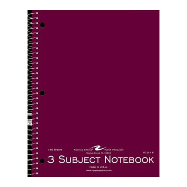 Value 3-Subject Notebook 10.5 inch x 8 inch College Ruled Durable Spiral Bound - 120 Sheets