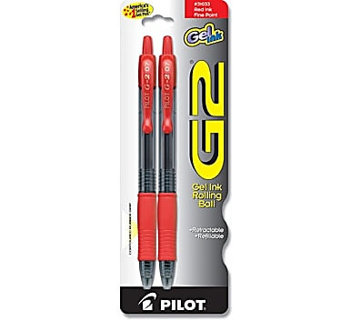 Pilot G2 Premium Refillable & Retractable Gel Pens, Fine Point (0.7mm), Red - 2 Count