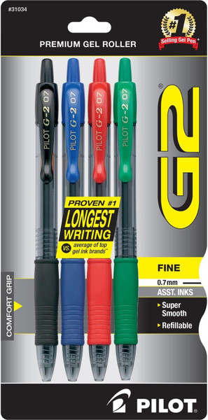 Pilot G2 Premium Refillable & Retractable Gel Pens, Fine Point (0.7mm), Assorted Colors - 4 Count