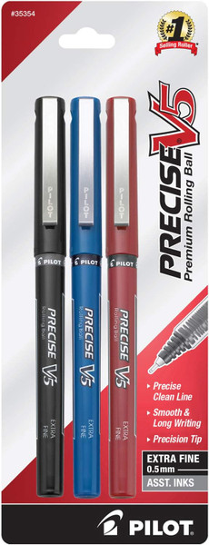 Pilot Precise V5 RT Rolling Ball Pens, Extra Fine Point (0.5mm), Assorted Colors - 3 Count