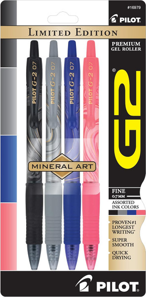 PILOT G2 Limited Edition Mineral Art Premium Gel Ink Roller Pen, 0.7mm Fine Point, Assorted Colors - 4 Pack