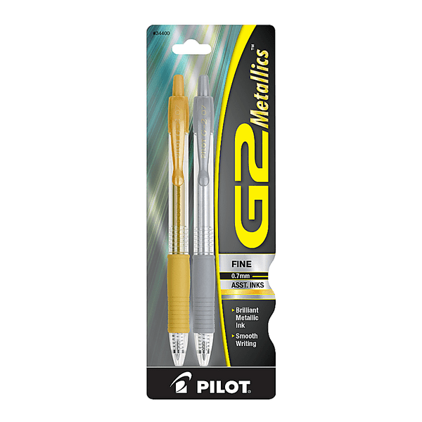 Pilot G2 Metallics Premium Refillable & Retractable Gel Pens, Fine Point (0.7mm), Assorted - 2 Count