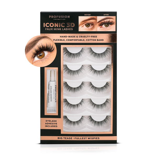 Profusion Cosmetics Iconic 3D False Eyelash Set - 5 Pairs