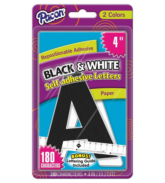 Pacon Self-Adhesive 4 Paper Letters Black and White - 180 count